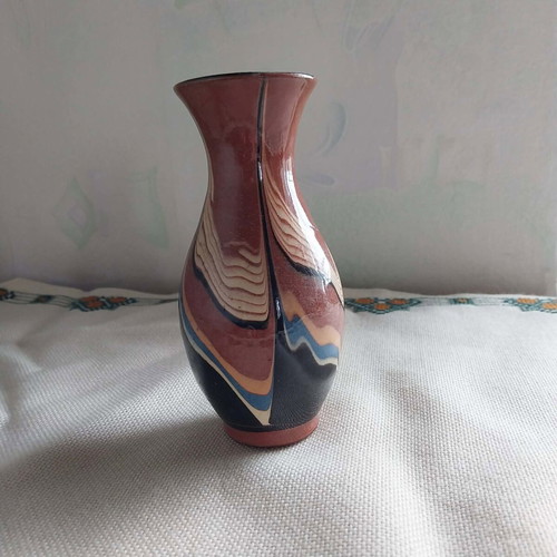 Vintage Bulgarian ceramic vase, handmade from 1980s