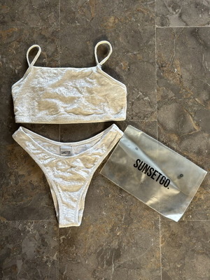 SunsetGo White Velvet High-Waisted Bikini New, Brazilian Cut
