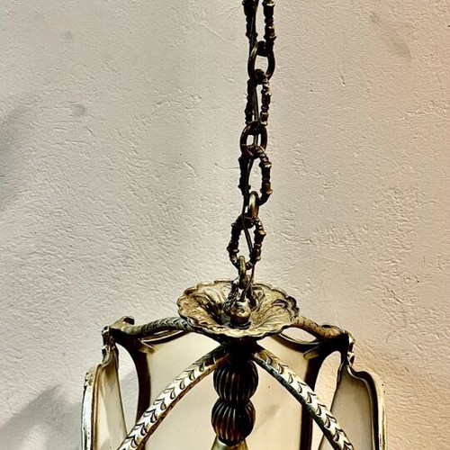 Vintage ceiling pendant light with brass frame 36x25