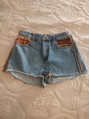 Shorts boho με κεντημένες λεπτομέρειες, σαν καινούργιο, μπλε