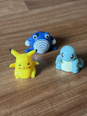 Pokemon figures used, pack of 3 Pikachu, Poliwhirl, Squirtle
