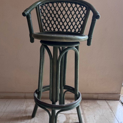 Bamboo swivel bar stools set of 3 with cushions, like new, 1.07m height