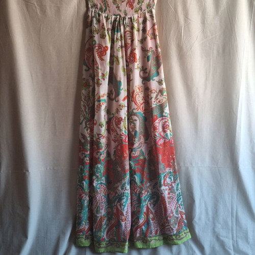 Mango Small Boho Paisley Cotton Maxi Summer Dress Halter Backless