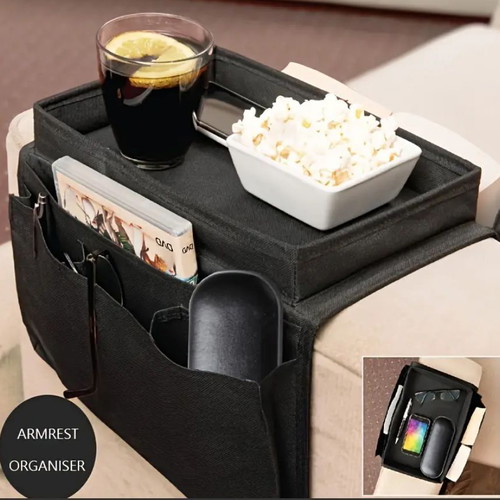 Remote control and item organizer for sofa with black base