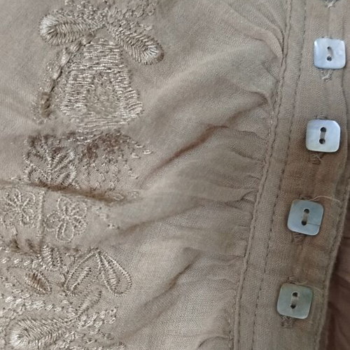 Midi dress with embroidery, sand color, cotton gauze