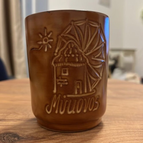 Mykonos ceramic pencil holder used, vintage 1999