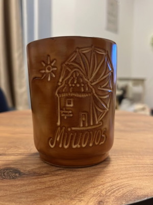Mykonos ceramic pencil holder used, vintage 1999