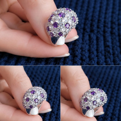 925 Silver Ring with Purple and White Crystals New