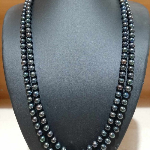 Necklace with black pearls very long with 925 silver new, from personal collection, unworn