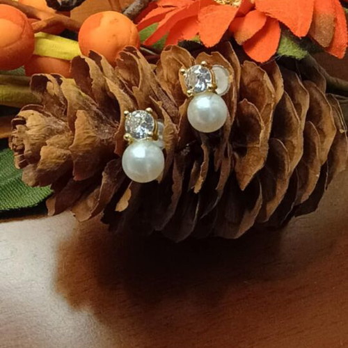 Earrings new with steel elements, white