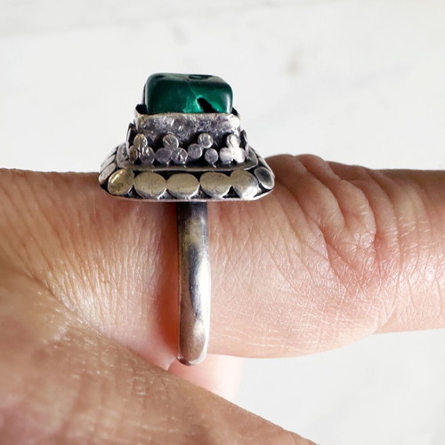 Vintage Silver 925 Ring with Natural Malachite Used