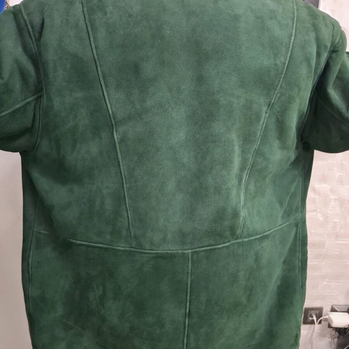 Vintage Shearling Jacket emerald like new, genuine leather and fur XXL