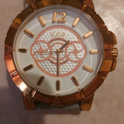 Loisir watch with grey leather strap like new, pink silicone strap included