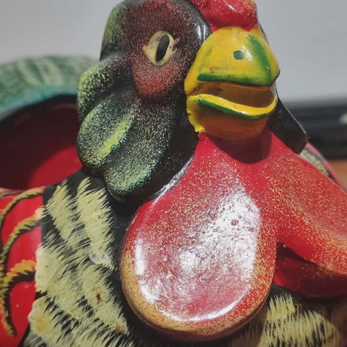 Ceramic handmade rooster used, decorative clay