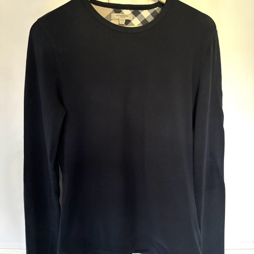 Burberry women's long sleeve top with elbow pattern, black and beige