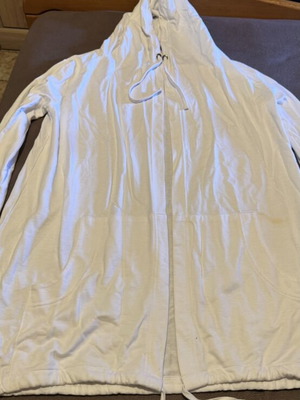 White women's hoodie cardigan, wide fit, hood, pockets