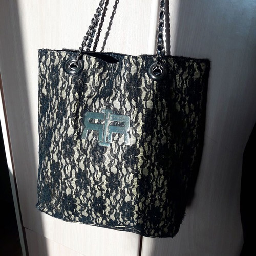 River Island shoulder bag large yellow with black lace like new