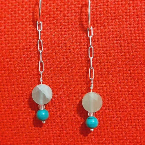 Silver earrings 925 with malachite semi-precious stones new