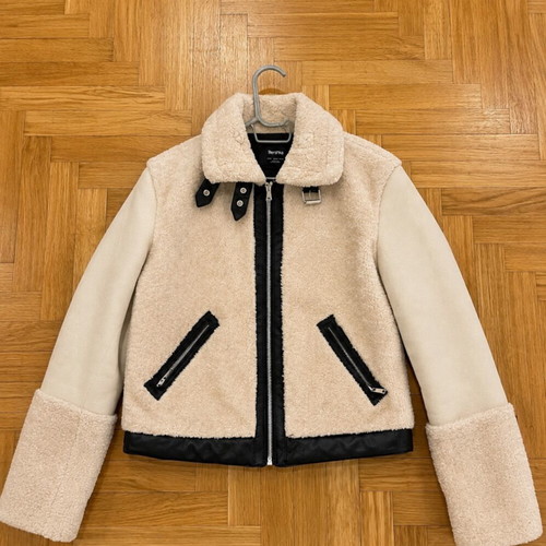 Bershka beige jacket with faux fur, size S