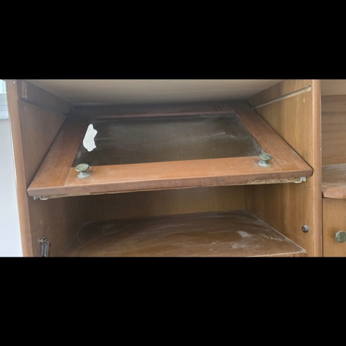Wooden TV unit with glass doors used, storage space