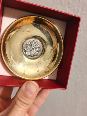 Collectible decorative brass plate with 925 silver like new