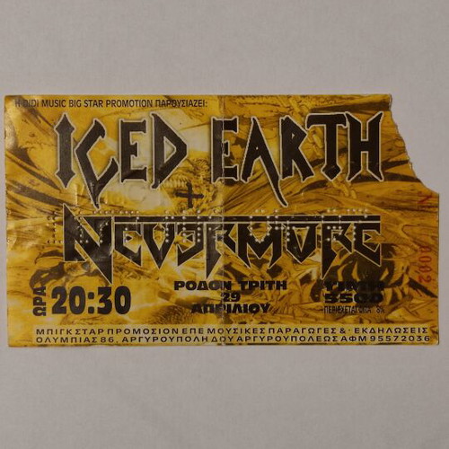 Iced Earth and Nevermore Concert Ticket like new, Athens 29/4/1997