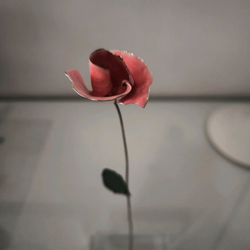 Metal rose decorative piece on plexiglas base, new