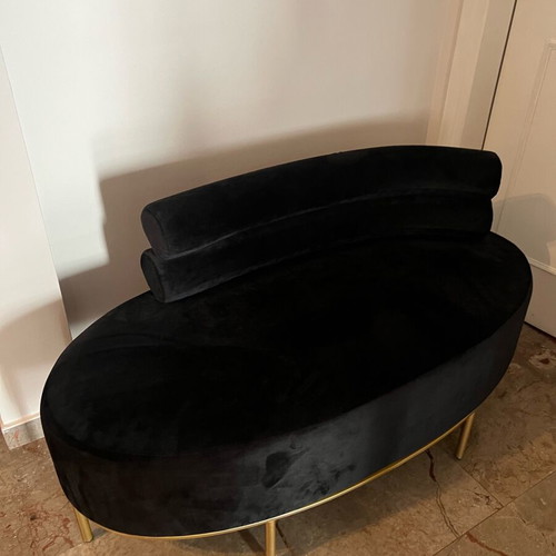 Inart sofa in like new condition with black velvet and gold metal legs