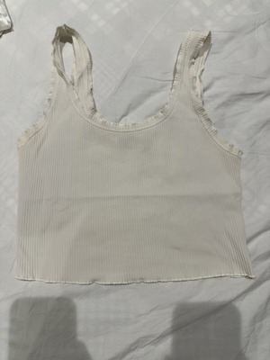 Ribbed Crop Top white, romantic details, like new, size M