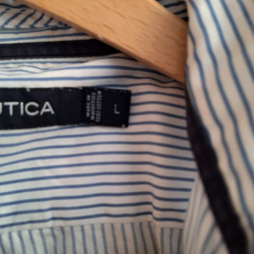 Nautica men's striped shirt used, long sleeve white with blue stripes