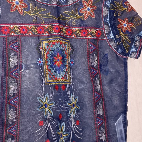 Axel transparent embroidered blouse size L 40 new, blue and pink