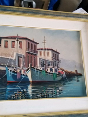 Πίνακας έργο τέχνης του ζωγράφου Παρασκευά με λίγη φθορά στην κορνίζα