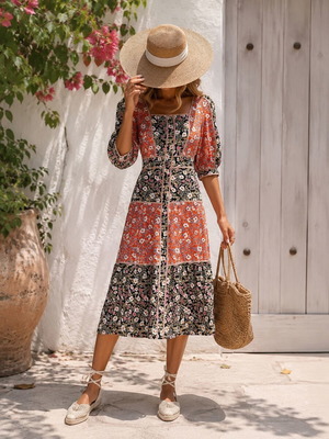 Glamorous floral midi dress new, cotton, black and orange