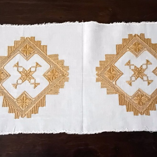 Set of Two Karsanika Lefkadian Handmade Embroideries on Etamine Fabric