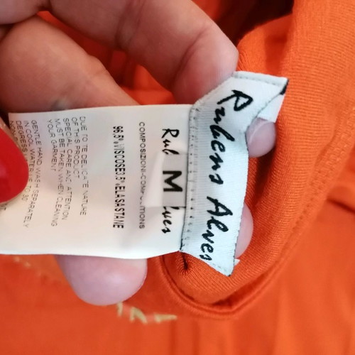 Maxi dress used, cotton orange with leather detail, size M