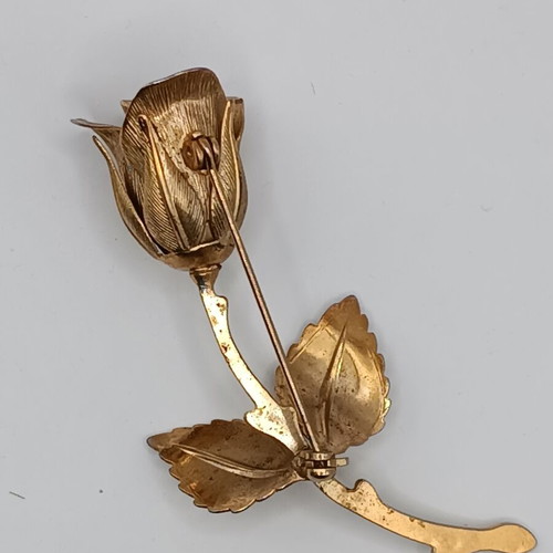 Giovanni vintage rose brooch, gold plated metal