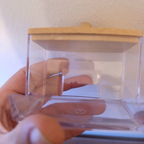Acrylic cotton swab box with wooden lid like new