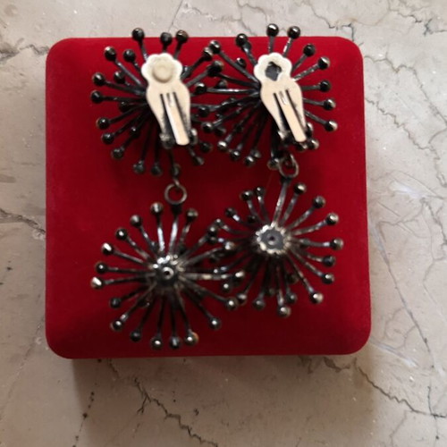 Sea Urchin Earrings used with crystals in black metallic tone