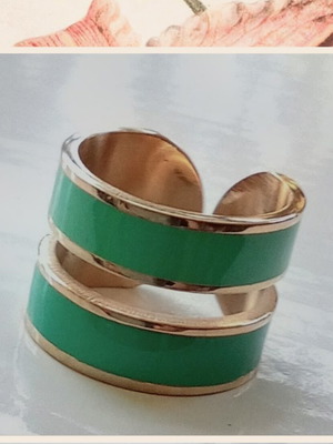 Loisir Fashion Link δαχτυλίδι ροζ χρυσό με πράσινο σμάλτο σαν καινούργιο
