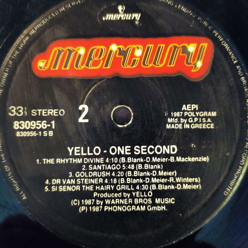 Yello One Second LP vinyl album used, electronic music 1987