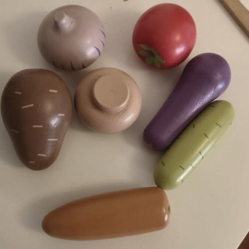 Wooden cutting fruits set with knife and cutting board, Plan Toys