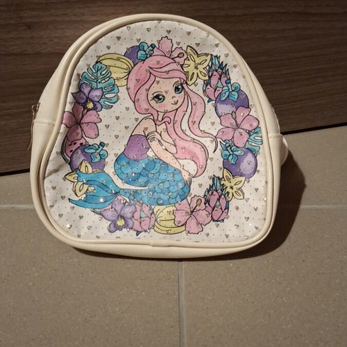 Children's backpack with mermaid and glitter like new, white