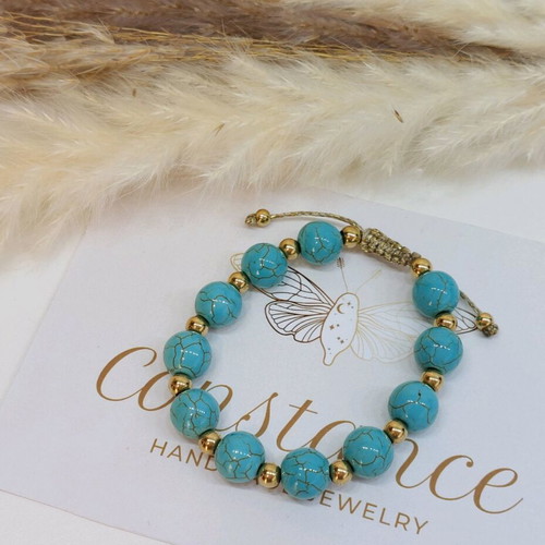 Bracelet with semi-precious howlite stones and steel new