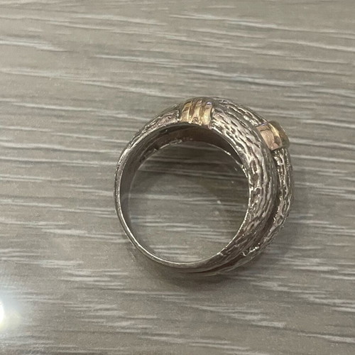 Silver gold ring 925 585 used, size 54, spiraled
