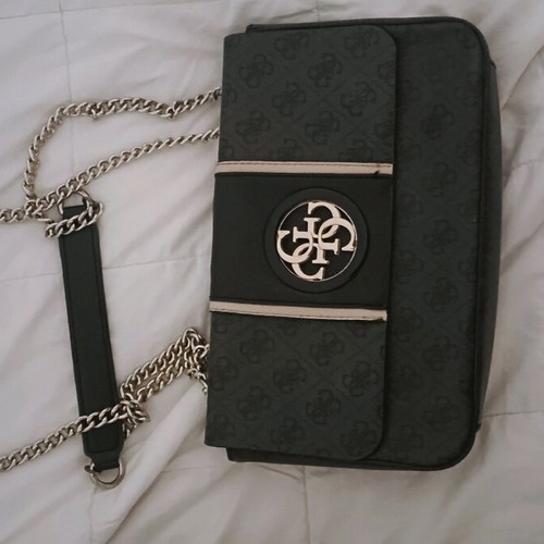 Guess shoulder bag used, black and grey with silver hardware