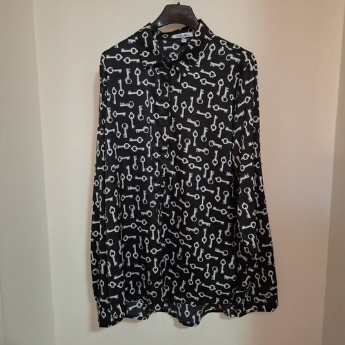 Satin office shirt with keys XL like new, black and white