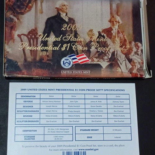 Proof set of 4 US dollar coins 2009 with original box and certificate