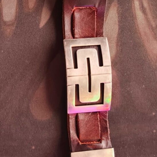 Leather silver bracelet with tie pin like new