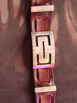 Leather silver bracelet with tie pin like new
