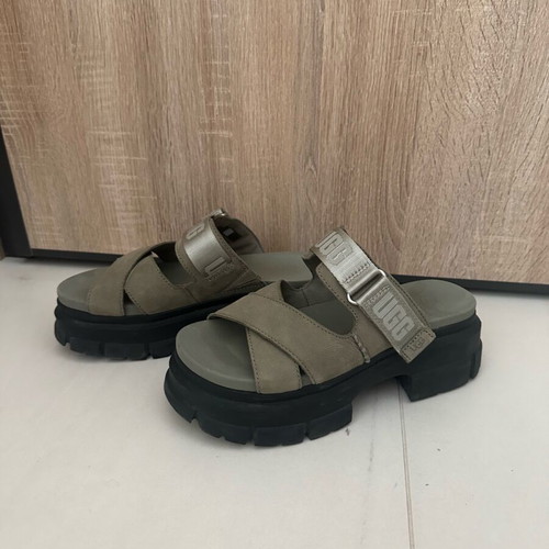 Ugg Australia platform sandals, khaki green and black, size 38.5